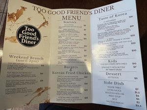 Menu  at Too Good Friend's Diner in Acton