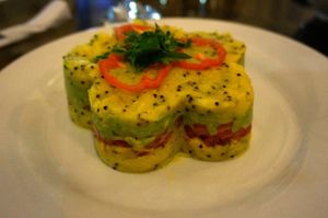 Causa (Vegan) at Dawn on the Amazon Cafe in Iquitos
