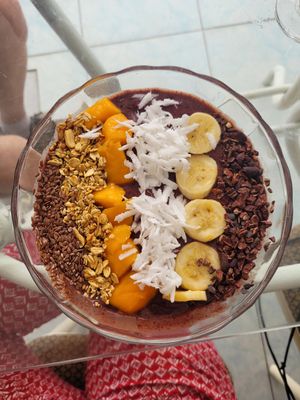 açai breakfast bowl at Dawn on the Amazon Cafe in Iquitos