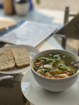 Quinoa soup with vegetables. Also ayahuasca friendly   at Dawn on the Amazon Cafe in Iquitos