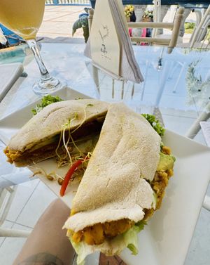 Chickpeas sandwichh  at Dawn on the Amazon Cafe in Iquitos