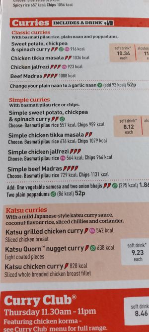 Vegan curry options at The Isambard Kingdom Brunel - JD Wetherspoon in Portsmouth