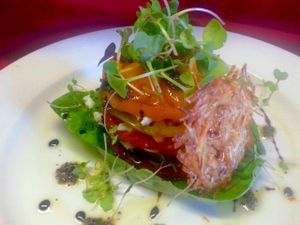 Heirloom Tomato Tower at Vidya's Veggie Gourmet in Thornton
