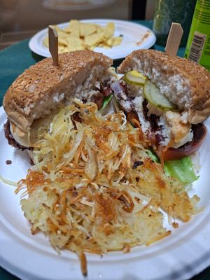 Burger at Sacred Garden Plant Based Deli in Rhodes