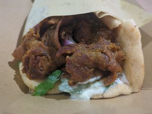 Gyros, gyros, cheesecake, gyros at Sacred Garden Plant Based Deli in Rhodes