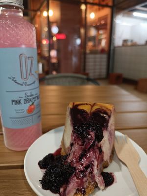 Mulberry cheesecake at Sacred Garden Plant Based Deli in Rhodes