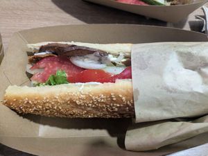 Italian Sub Sandwich at Sacred Garden Plant Based Deli in Rhodes
