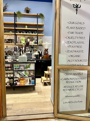 Counter and entrance to shop   at Sacred Garden Plant Based Deli in Rhodes