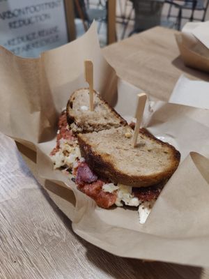 The reuben at Sacred Garden Plant Based Deli in Rhodes