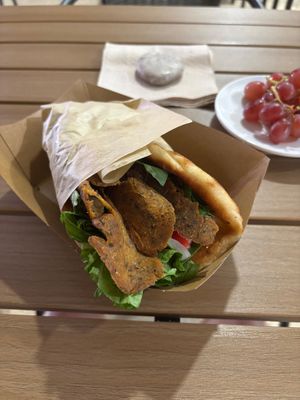 gyros pita at Sacred Garden Plant Based Deli in Rhodes