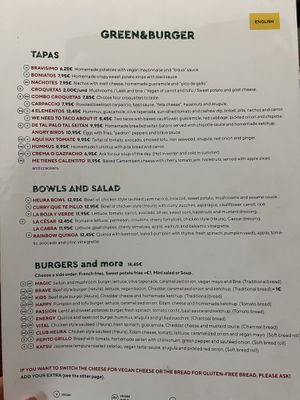 Carte   at Green&Burger in Catalunya