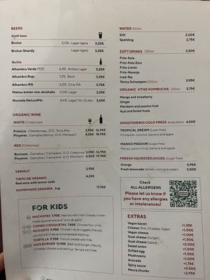 Carte  at Green&Burger in Catalunya