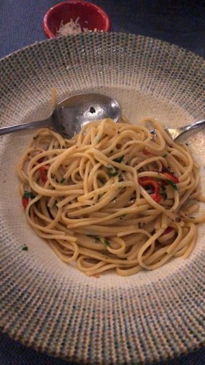 Pasta aglio olio made vegan at Steak house Restaurant Sepata in Qarku I Vlorës