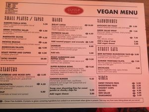 Vegan menu  at Circle Cafe Bar in Carlisle