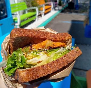 Buffalo avocado burger - it was amazing! at Ocean Organics in Toms River