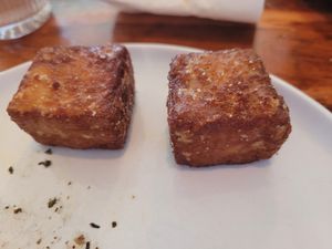 Salt and pepper tofu, which was neither salty nor peppery, but dry and smelt weird. No sauce with it. at True North in Coburg