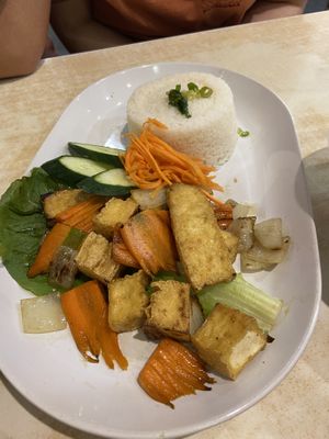 Tofu and veggie stir fry with rice  at Hong Vietnamese Kitchen in Sunnybank