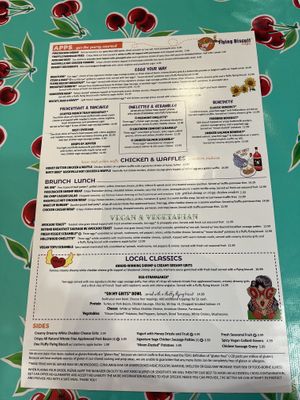 Menu page 1, with Vegan/Vegetarian section  at The Flying Biscuit Cafe in Macon