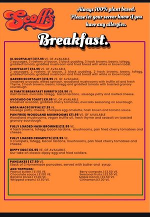 Breakfast menu at Big Scoffs Diner in Leeds