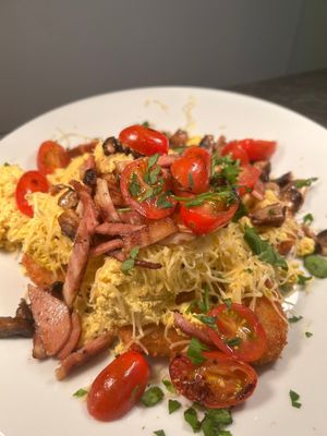 Loaded hash browns  at Big Scoffs Diner in Leeds