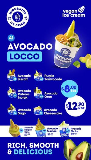 Avocado ice cream menu at Miguelitos Ice Cream in Melbourne