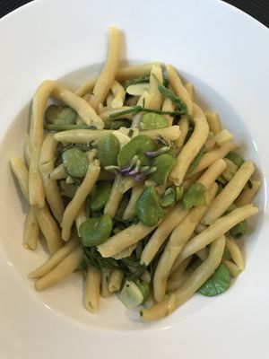 Pasta with asparagus, artichoces and green beans  at Aterina in Korcula