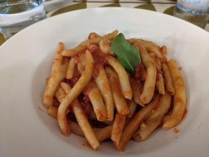 Homemade pasta with tomato sauce at Aterina in Korcula