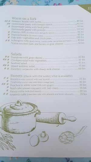 menu at Aterina in Korcula