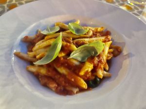 Homemade pasta with tomato sauce   at Aterina in Korcula