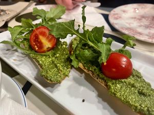 Vegan basil pesto bruschetta  at Aterina in Korcula