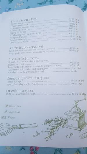 menu at Aterina in Korcula
