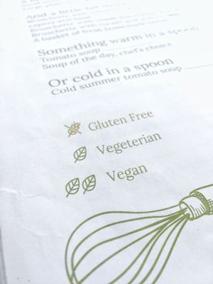 Vegan/vegetarian marking in the menu at Aterina in Korcula