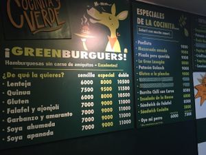 Menu at La Cocinita Verde in Bogota