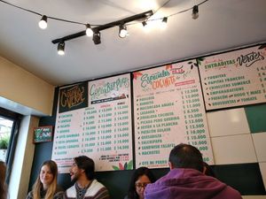 Menu at La Cocinita Verde in Bogota