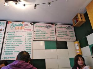 Menu at La Cocinita Verde in Bogota