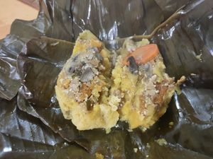 Tamale that I brought home and cooked at De Nobles in Bogota