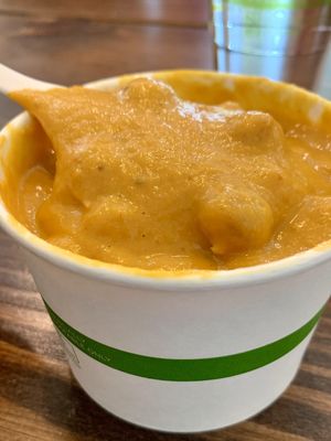 Vegan Creamy Cashew Carrot Ginger soup  at The Farmhouse Deli and Pantry in Douglas