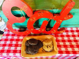 Double chocolate and chocolate chip vegan cookies at The Farmhouse Deli and Pantry in Douglas
