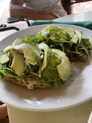 Humus and pesto sandwich no beets sub avo at Juice Bar at the Harmony Hotel in Nosara