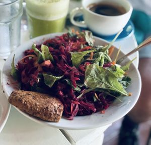 Arugula and beet salad once mixed at Juice Bar at the Harmony Hotel in Nosara