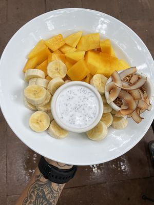papaya chi seed bowl w/ mango in place of papaya at Juice Bar at the Harmony Hotel in Nosara