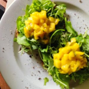 Avocado Mango Chutney Greens on a Wholegrain, open-faced sandwich at Juice Bar at the Harmony Hotel in Nosara