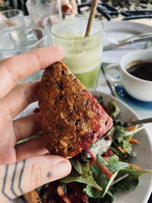 This “bread” comes with your salad and is a beautiful seeded medley. This isn’t GF but they do have a GF option at Harmony Hotel Restaurant in Nosara