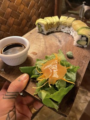Cucumber avocado sushi. I also ask for cucumber, avocado, mango, red bell pepper sushi✨ at Harmony Hotel Restaurant in Nosara