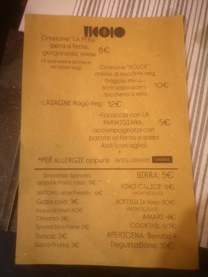 Menu back at Vicolo Otto  in Sarzana