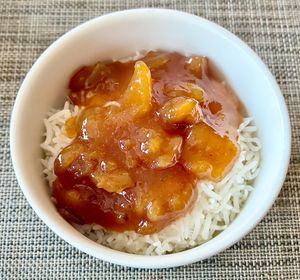 Steamed rice with mango chutney  at Al-Andalus in Dubai
