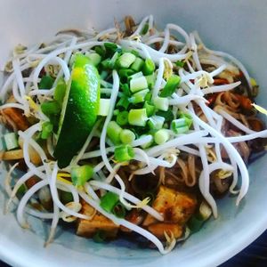 Kung pao, make sure to specify either ribbon or udon noodles cause I received chow mein which aren't vegan even though kung pao is listed as vegan on their chart.  at Wok Box in Dartmouth