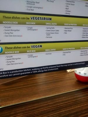 Vegan menu at Wok Box in Dartmouth
