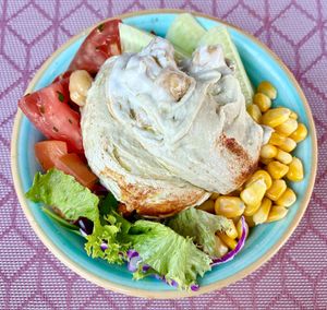 Hummus bowl at Le Murooj Restaurant in Dubai