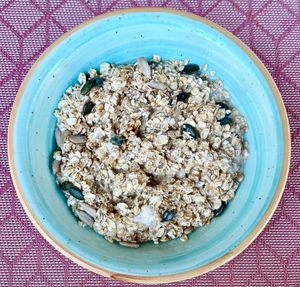 Oats with seeds and maple syrup  at Le Murooj Restaurant in Dubai